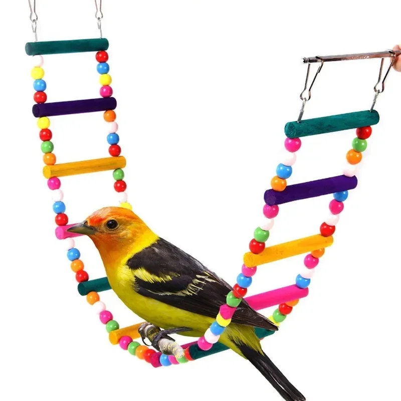 Bird Toys Set Swing Chewing Training Toys Small Parrot Hanging Hammock Parrot Cage Bell Perch with Ladder Pet Supplies 1pc