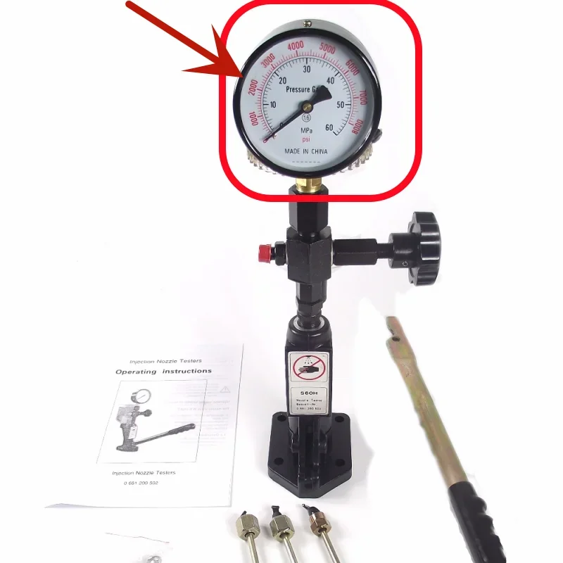 0-60Mpa Pressure Gauge for S60h S70h S80h Diesel Injector Nozzle Tester, 0-8000Psi Pressure Meter Testing Tool 6