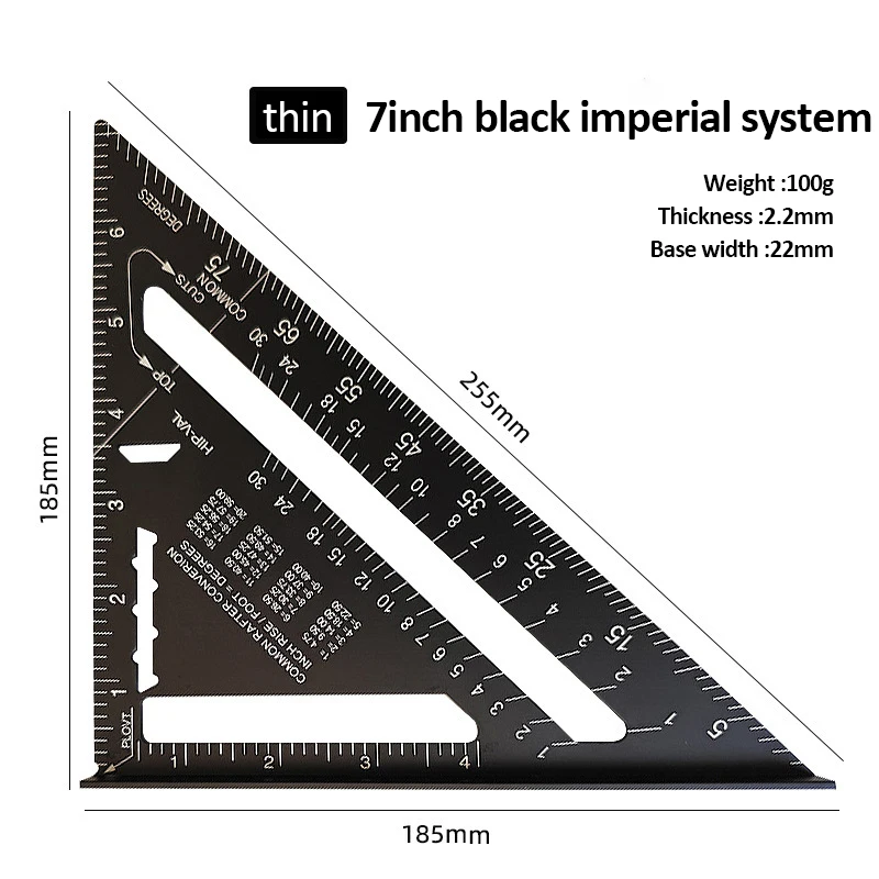 7'' /12" Measurement Tool Aluminium Alloy Carpenter Set Triangle Ruler Protractor for Woodworking and Carpentry Metric/Imperial
