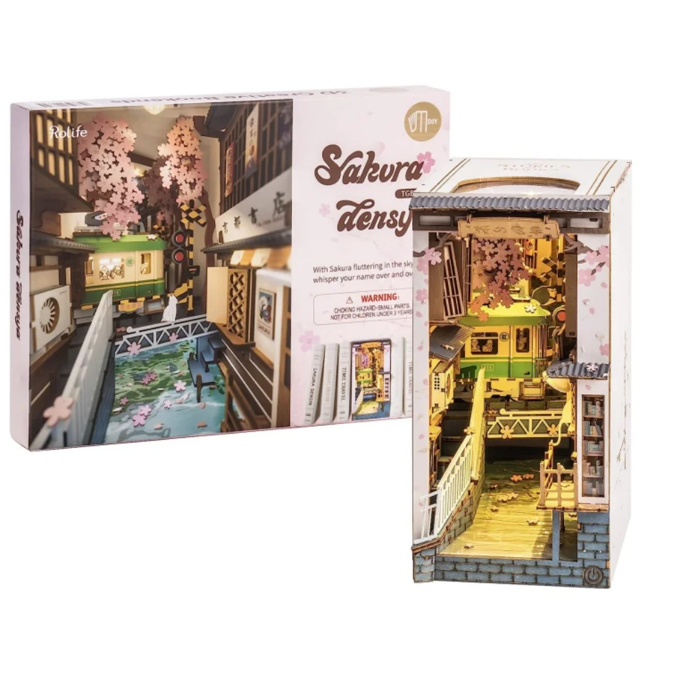 

Robotime Rolife DIY Book Nook Japanese Sakura Densya in Books Series Wooden Miniature House with Furniture Doll House Kits Toy