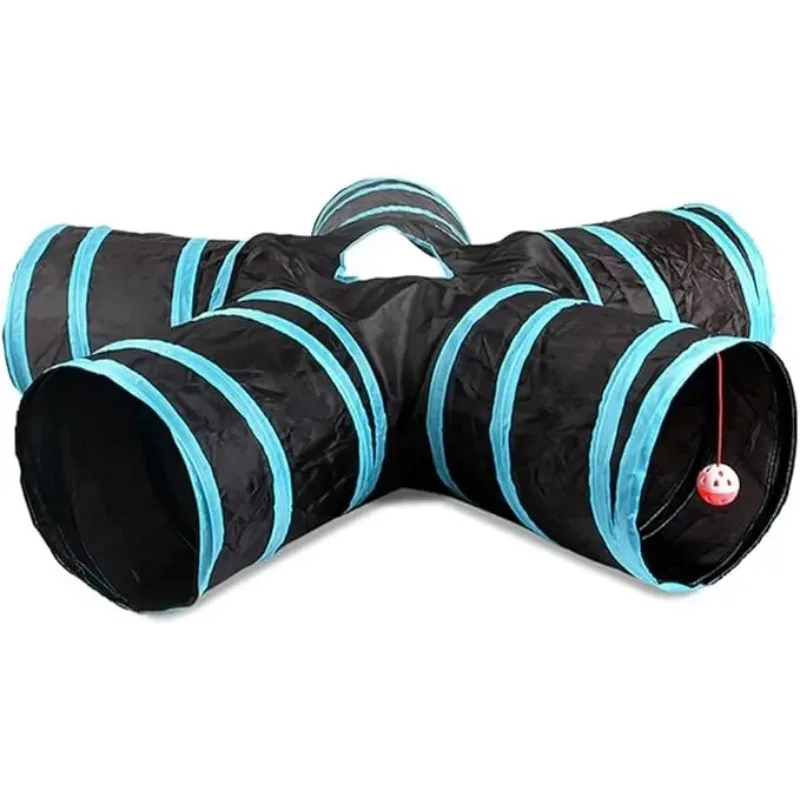 Interactive Foldable 5-Entry Cat Play Tunnel Toy Breathable Cross Pass Drill Barrel Tunnel for Indoor Outdoor Cat Kitty Supplies 2