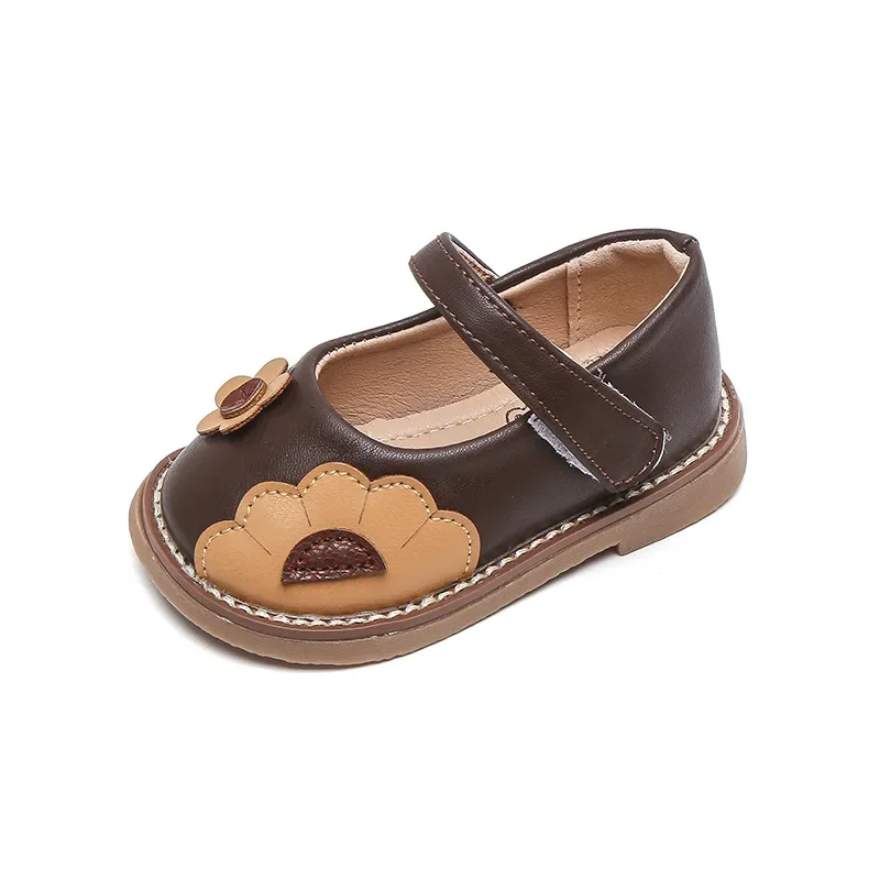 Flower Baby Girl Leather Shoes Low Heel Toddler Mary Janes Kindergarten Anti-slippery Infant Shoes for Babies Girls F11244
