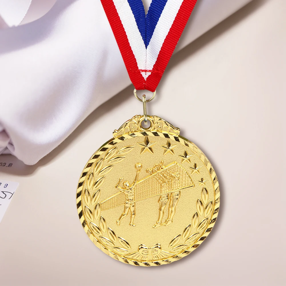6.5cm Volleyball Medal Sports Rewards with Neck Ribbon Competition Awards Metal Winner Medals for Marathon Ball Games