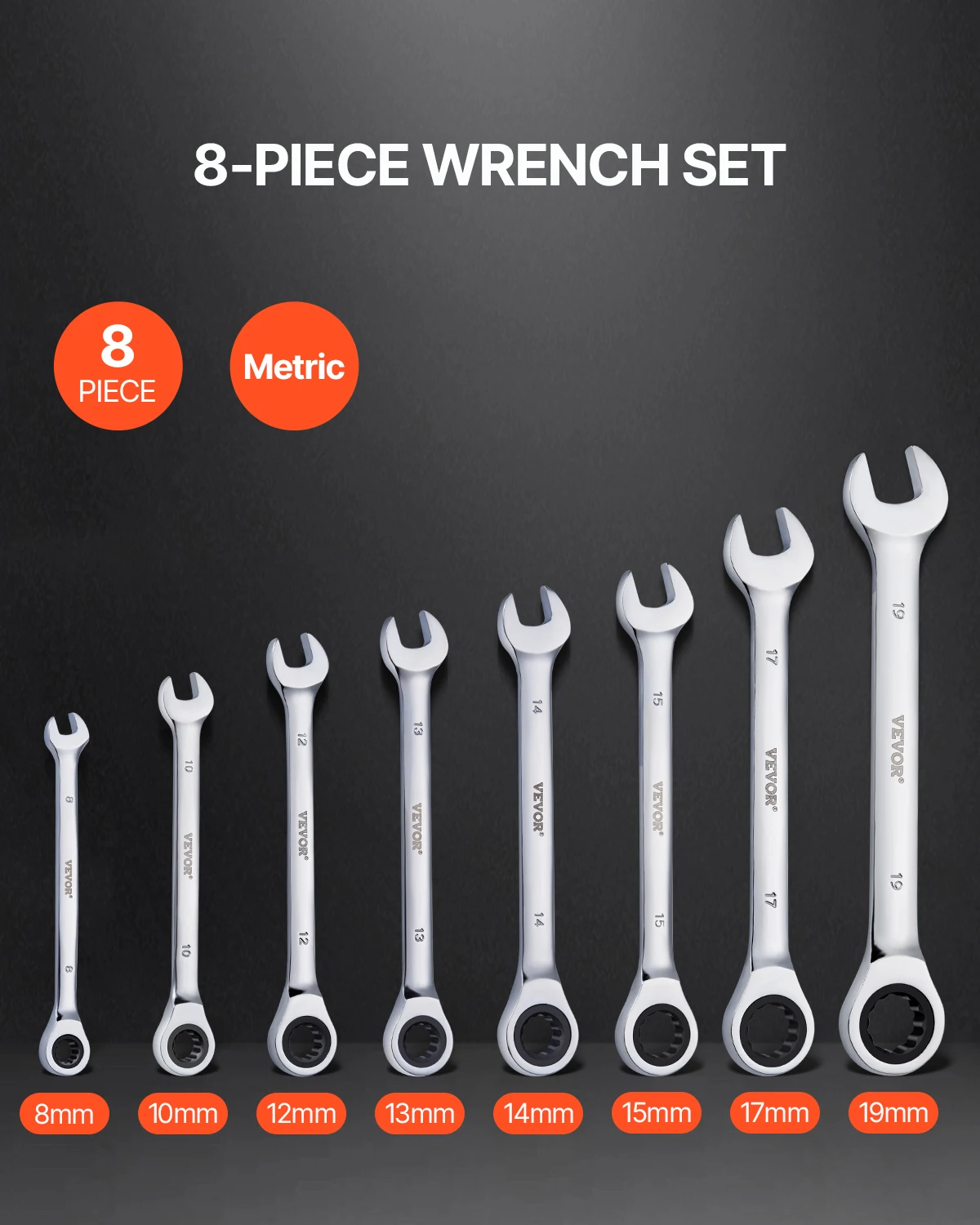 Metric Ratcheting Wrench Set with CrV Steel for Household Repairs