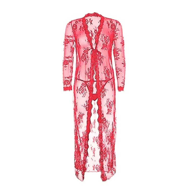 Ladies Long Gowns Pajamas See Through Lingerie Sets Bathrobe Bridesmaid Robes Women Sleepwear Lace Underwear Nightwear Nightie