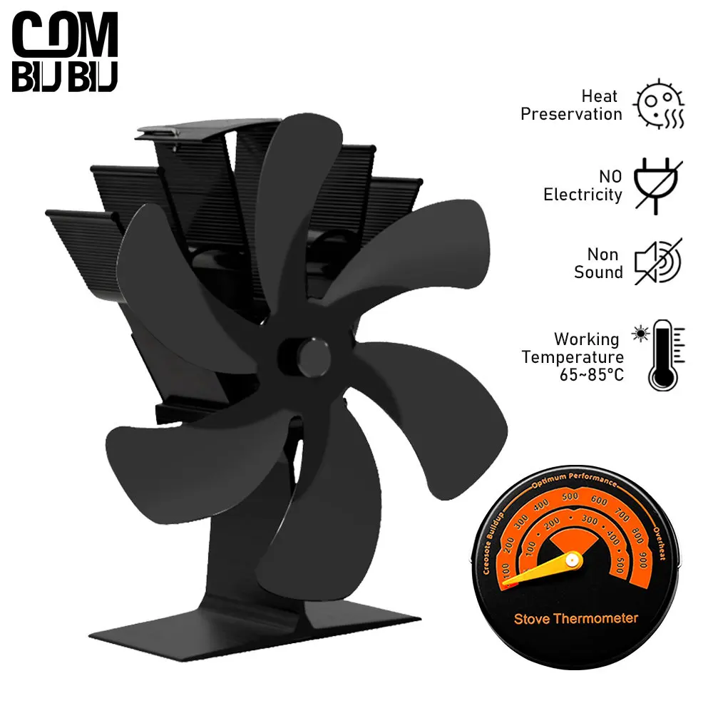 

6 Blades Heat Powered Stove Fan Fire Wood Heater Log Wood Burner Quiet Eco Fireplace Fan Home Warm Efficient Heat Distribution