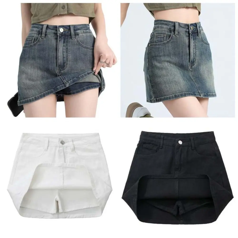 Includes Shorts Pants High Waist a-line Skirt Wide Leg Basic Denim Shorts Skirt Women Korean Y2K Ins Streetwear