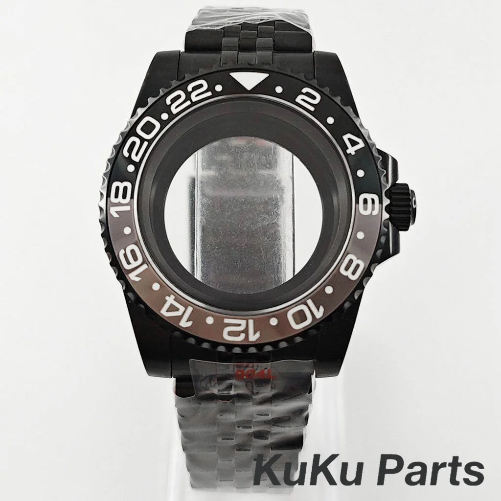 Black Purple GMT Bezel Watch Case with PVD Black Jubilee Bracelet and Sapphire Crystal