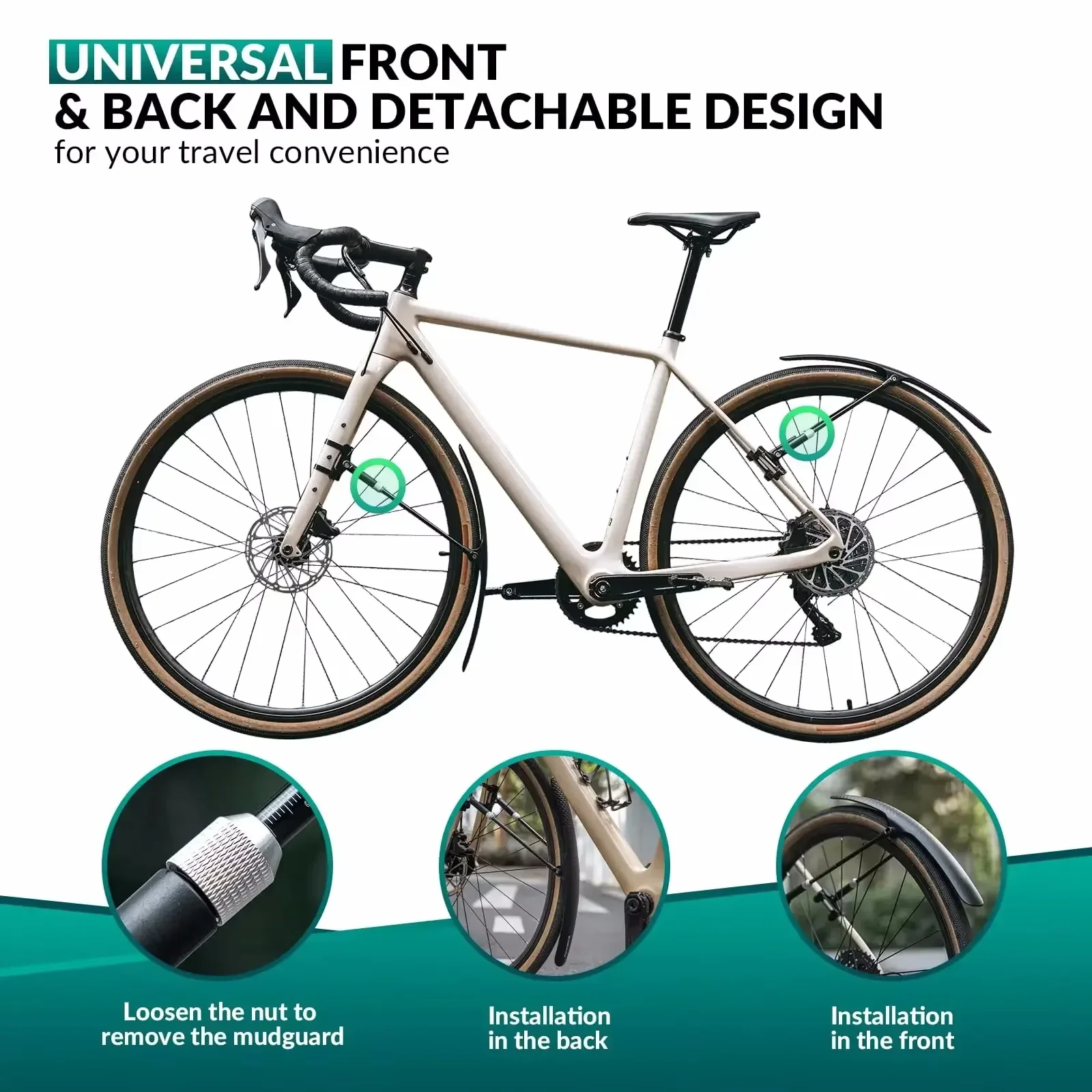 Universal Road Cycling Bicycle Mudguard Easy Install PP Fender-Front & Rear Protector Accessory for Bicycles