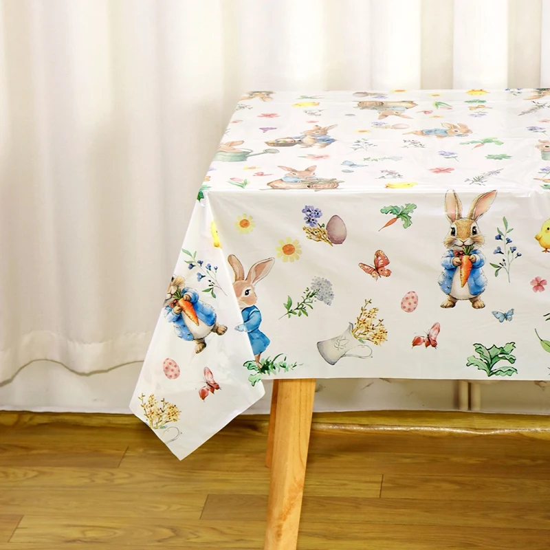 Niedliche Hasen-Oster-Tischdecke, Einweg-Tischdecke mit Hasen und Eiern, Osterdekoration für Zuhause, Küche, Frühling, Garten, Tischdecke – Detail 7