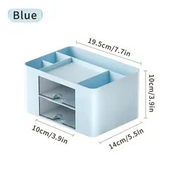 Multi-Functional Pen Organizer with Drawers for Desk and Office Storage (Blue)