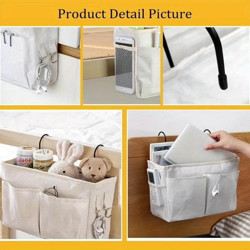 Multifunctional Bedside Hanging Storage Organizer Bag with Compartments for Magazines Tissue Box Books and Home Accessories