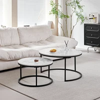 Table basse Bergame en marbre 2 en 1 pour salon, côté canapé, rond, bureau à thé, meubles en bois, support en métal noir 4