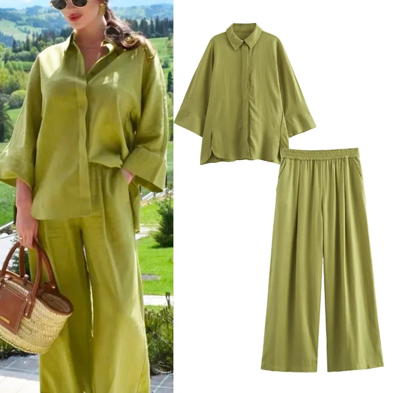 Tara | Women's Casual Two-Piece Set Cropped Jumper & Wide Leg Trousers