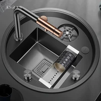 ASRAS Nanometer Hidden Circular Mini Kitchen Island Sink 304 Stainless Steel 4mm Thickness Handmade Sinks Cup Rinser Sinks 2