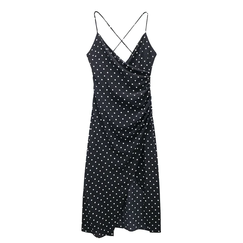 

Women's Slip Dress 2024 New Fashion Summer Sexy Backless Midi Dress for Women Elegance Chic Ladies Polka Dot Dress