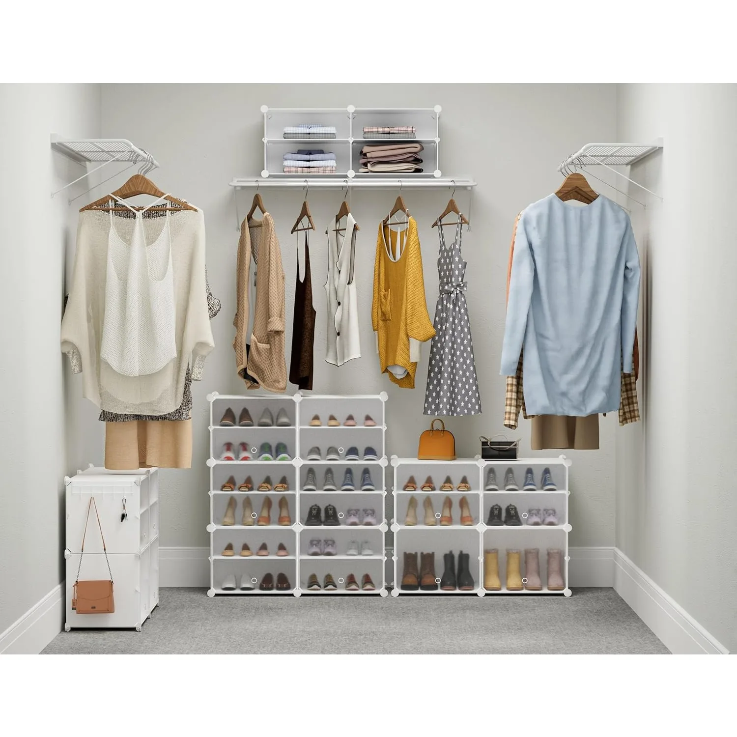 8-Tier Shoe Organizer for Closet, 32-Pair Shoe Storage Cabinet, White, Metal 2