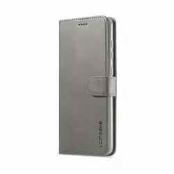 Premium Flip Magnetic Wallet Leather Phone Case with Card Slot and Stand (Gray)