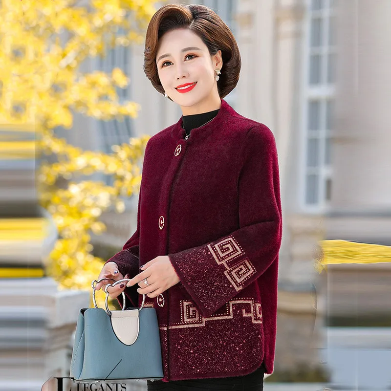 New Middle-aged Elderly Women Imitation Mink Velvet Sweater Jacket