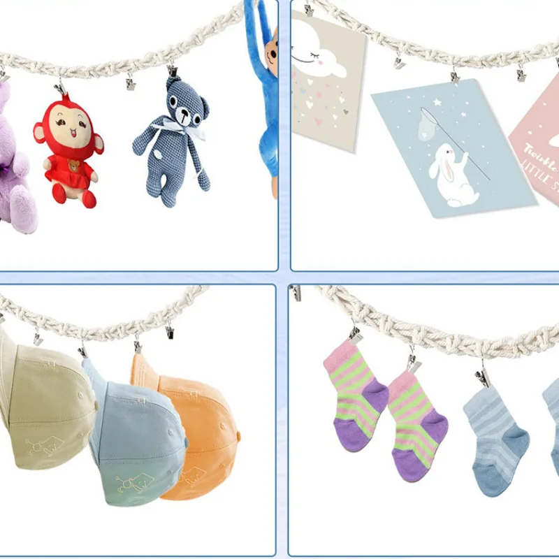 1/2pcs Hand-woven Cotton Rope Plush Toy Net Bag Storage Hanging Chain Bag Hat Sock Clip Hanging