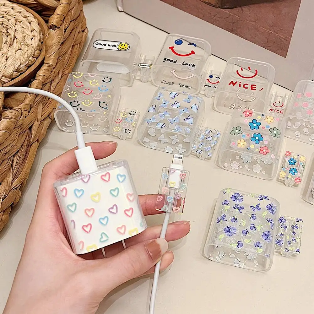 Ins Cartoon Flower Silicone Soft Antipolvere Bite Cord Line Cavo Usb Ricarica Head Winder Case Protector Per Apple Iphone 18/20W