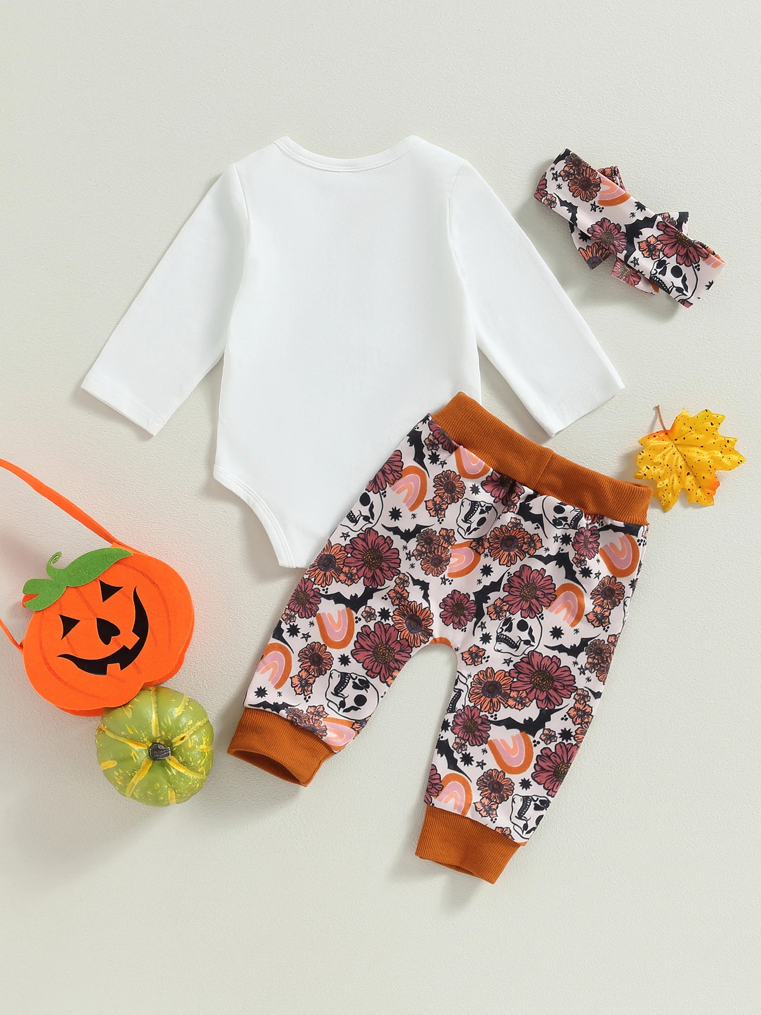 BabyBoysHalloweenCostumeShortSleevePumpkinPrintBodysuitStriped