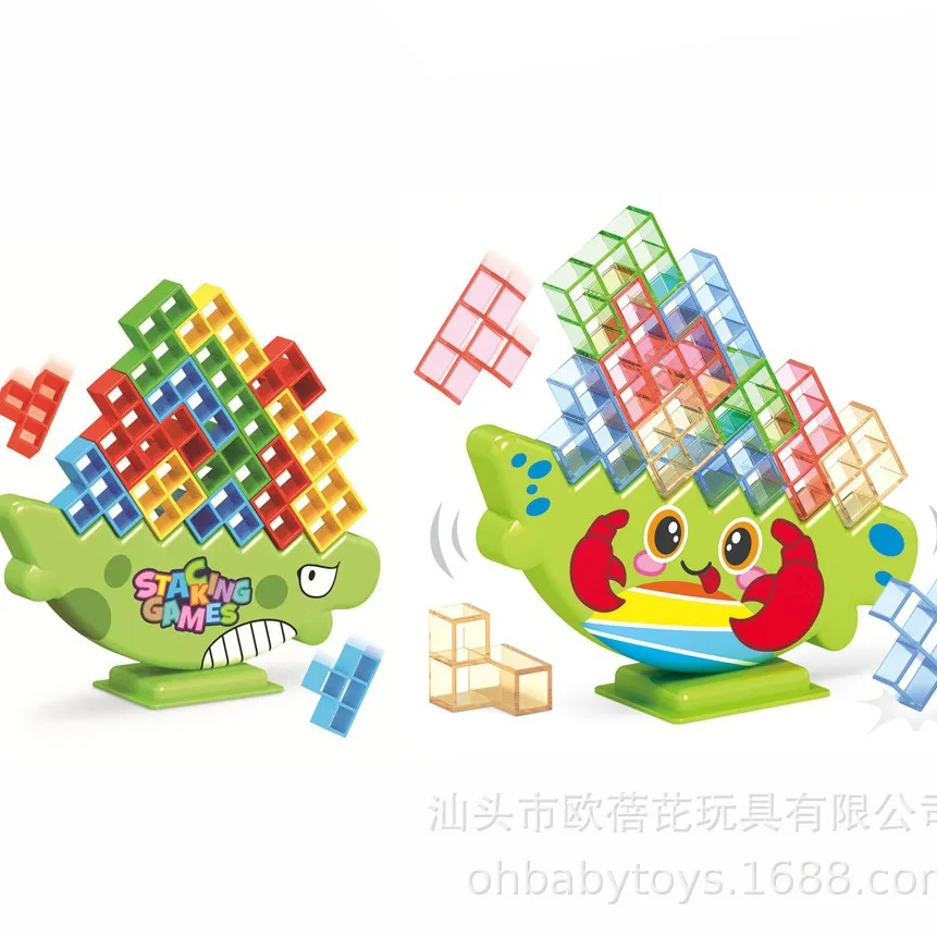 Gioco di Impilamento Dinosauri, Blocchi da Costruzione, Gioco da Tavolo, Giocattolo per Feste, Blocchi Tetris Impilabili, Gioco di Equilibrio da Scrivania, Puzzle da Tavolo - immagine 3