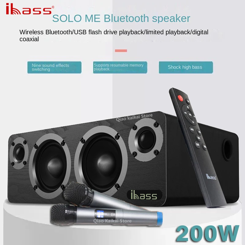 Altoparlante In Legno Ibass 200W Altoparlante Bluetooth Ad Altissima Potenza 4 Unità Subwoofer Surround Sound Karaoke Subwoofer Bluetooth Wireless