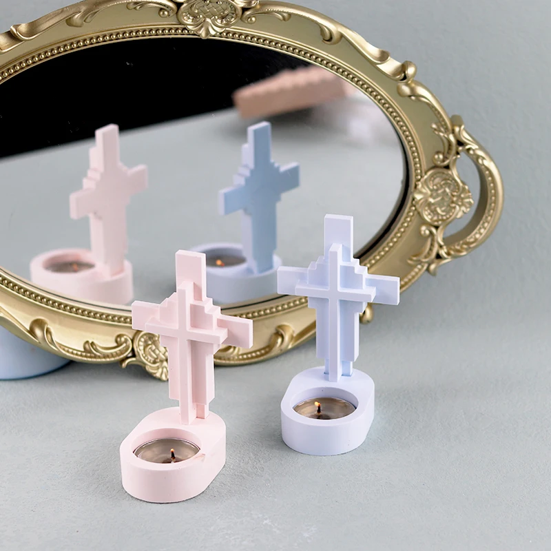 Concrete Cross Candlestick Silicone Mold DIY Handmade Epoxy Resin Plaster Craft Candle Holder Casting Molds Xmas Gift Home Decor