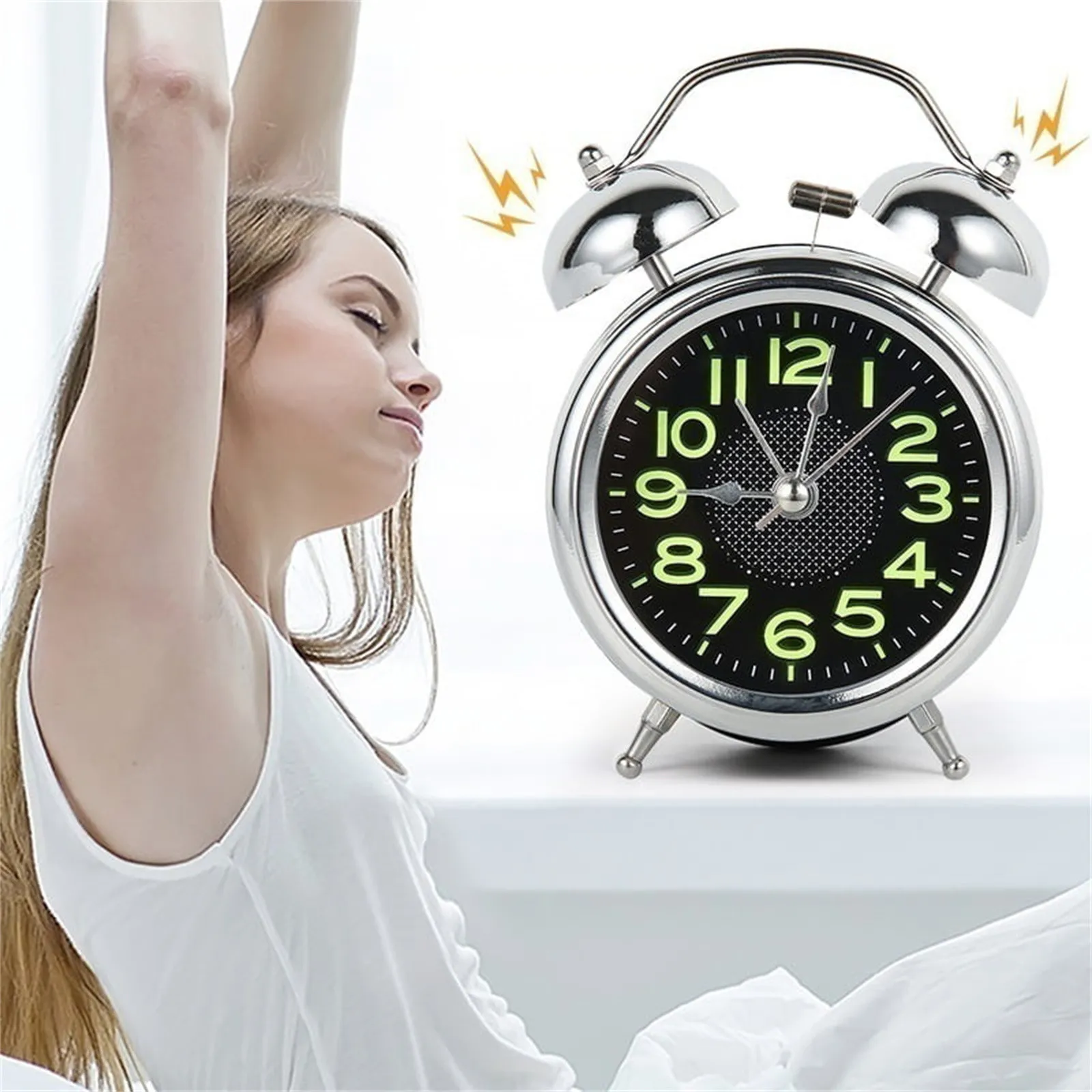 Reloj despertador de doble campana con luz nocturna, reloj