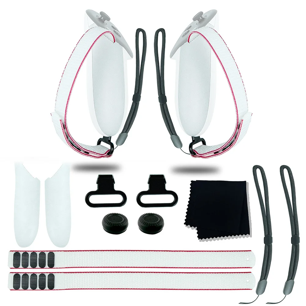 Accessori per Occhiali VR: Kit di Ricambio con Cinghie Regolabili, Panno per Lenti, Copri Joystick e Impugnature per Controller Meta Quest 3 - immagine 4