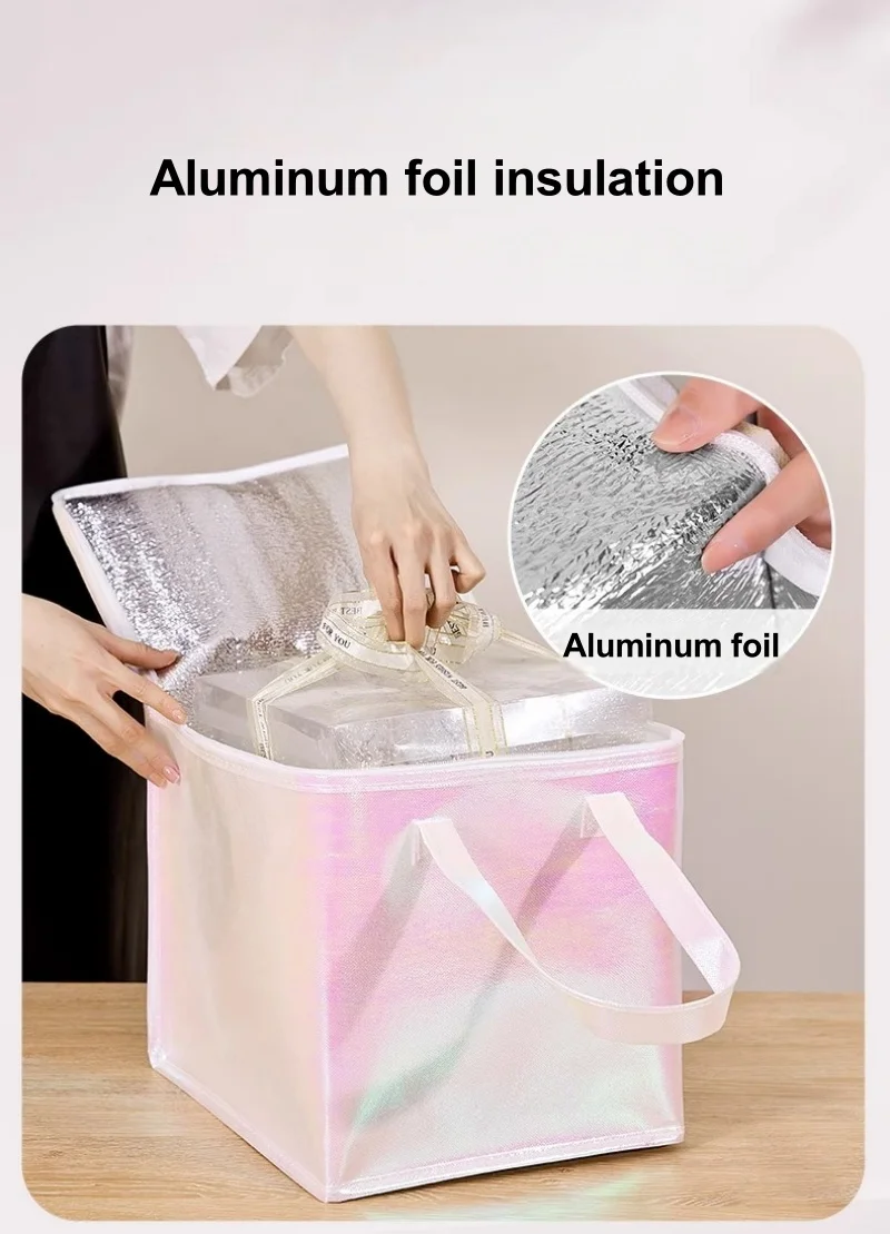 5pcs Laser Color Non-Woven Insulated Tote Bags – Portable Reusable Fabric Pouches for C... - SKU NITB1849 - UGI Packaging