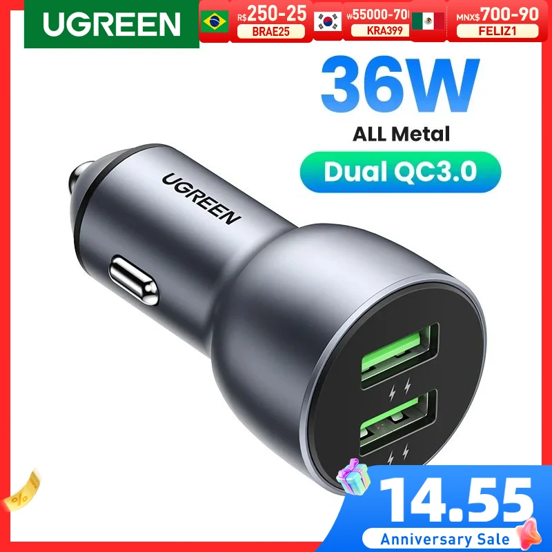 Ugreen Caricabatteria Da Auto Quick 3.0 Charge Usb Qc 3.0 Caricabatteria Da Auto Caricabatterie Rapido Per Caricabatterie Usb Per Auto Per Telefono Ce