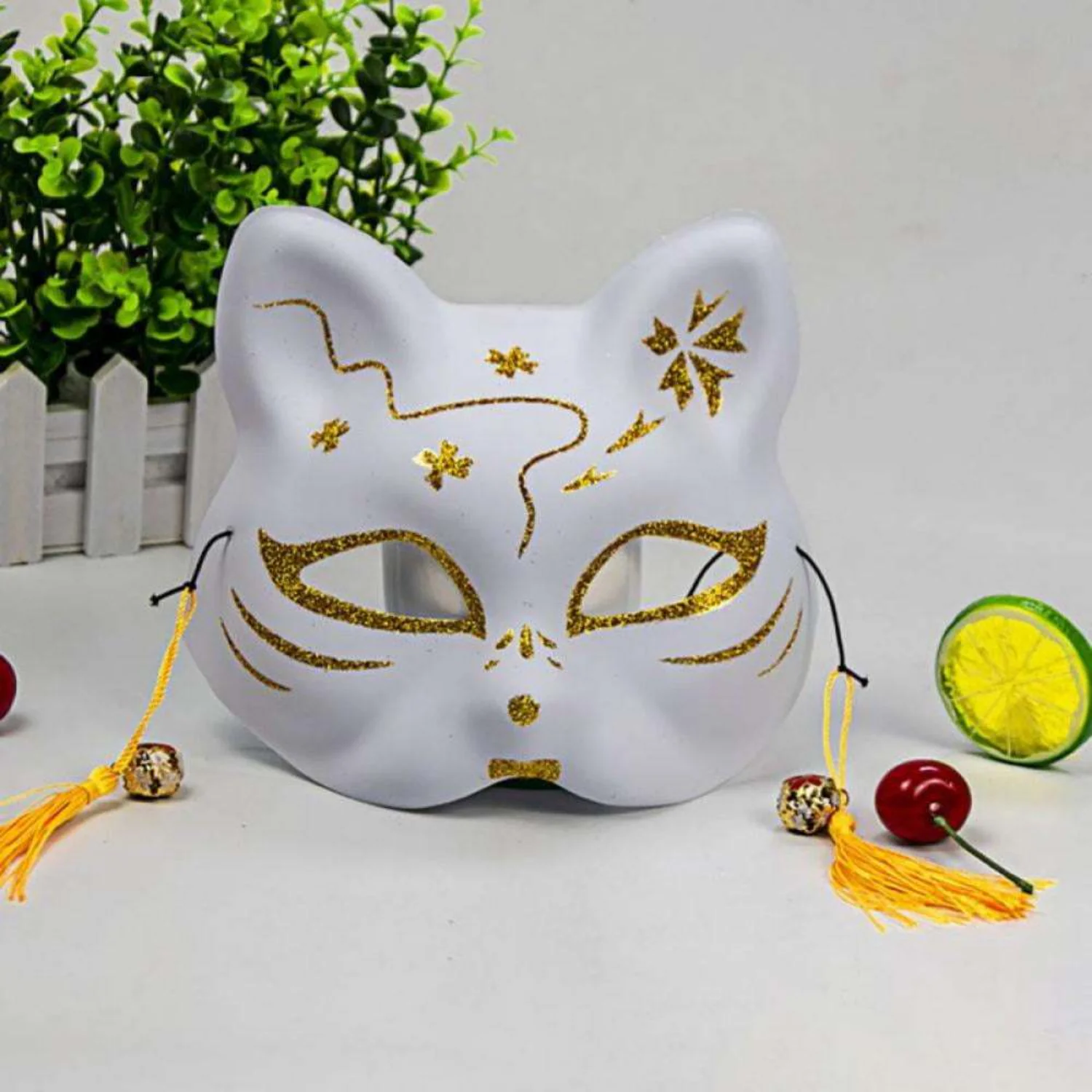 Kitsune Masks Half Face Cosplay Masks Cat Animal Costume Masquerade Party Assecories for Cosplay Costume Masquerade Drama Hallo