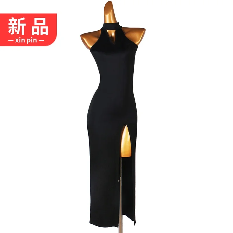 

Split Hem Latin Dance Art Exam Martial Arts Suit Small High Collar Rumba Cha Cha Dress New Style