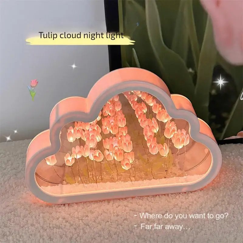 

Tulip Flower Sea Lantern Cloud Shape Stable Base Easy To Use Creative Novelty Beautiful Color Lighting Cloud Mirror Battery