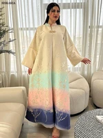 Siskakia Muslim Dubai Fashion Floral Jacquard Gradient Color Elegant Long Dress Moroccan Arab Kaftan Islam Clothing Saudi Abayas 2