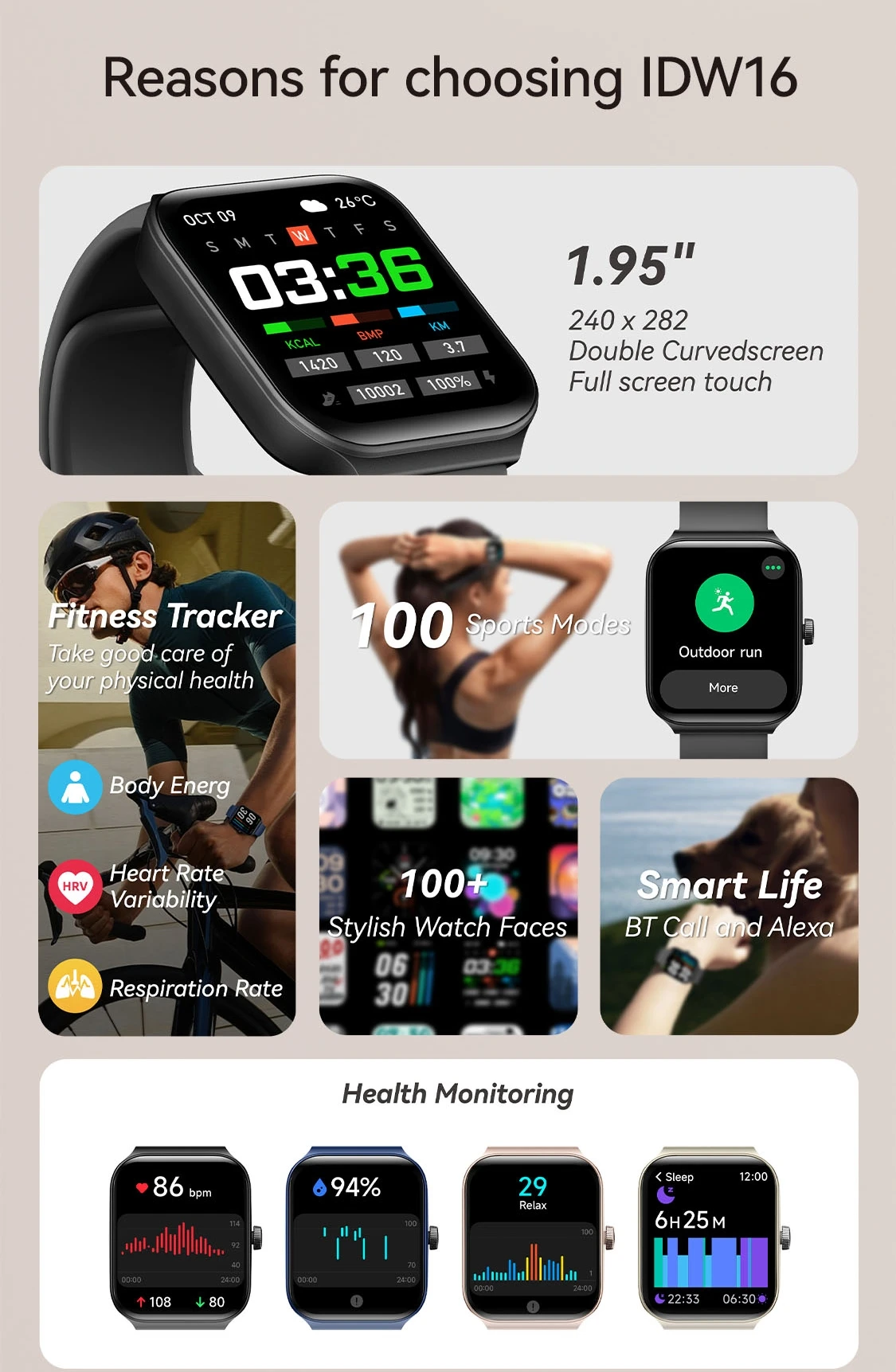 ZZYSMART ȵ̵ IOS ġ Ʈ ġ,  ȭ, ˷ , 5ATM IP68 , 1.95 ġ Ʈġ, 