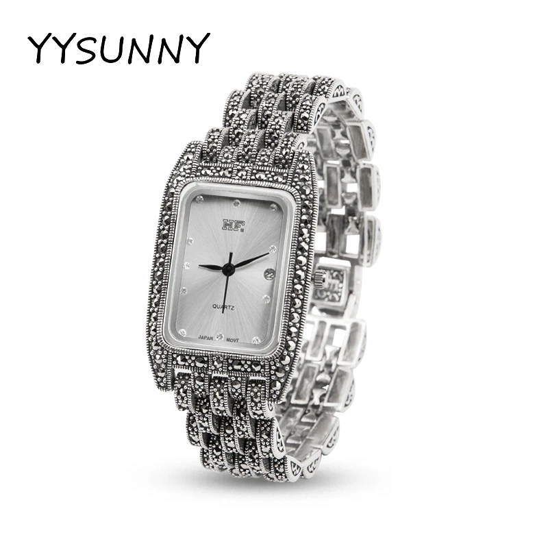 

YYSUNNY Fashion S925 Sterling Silver Wrist Watch for Women Classic Rectangular Dial Personalized Jewelry Birthday Gift