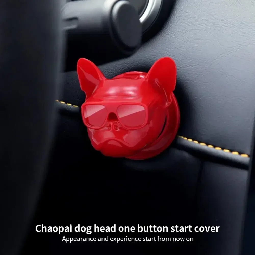 3D Dog Car Interior Engine Ignition Start Stop Push Button Switch Button Cover French Bulldog Cartoon Trim Sticker