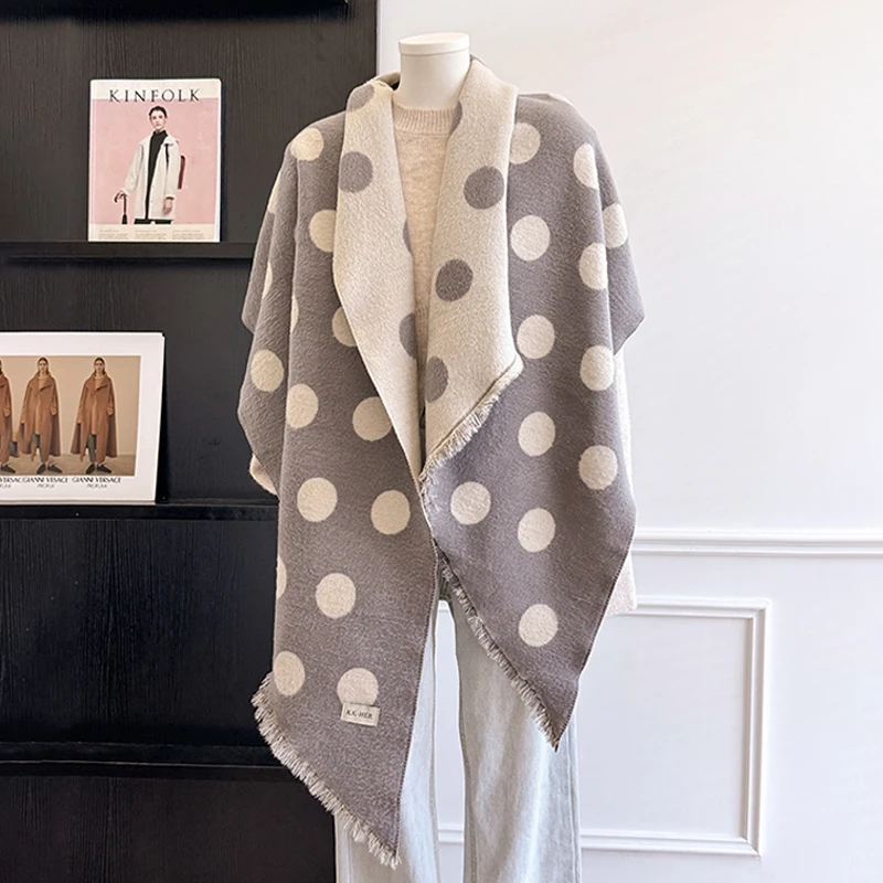 2025 Luxury Brand Women's Cashmere Scarf - Winter Warm Tasseled Striped & Polka Dot Printed Pashmina Shawl, Foulard & Poncho