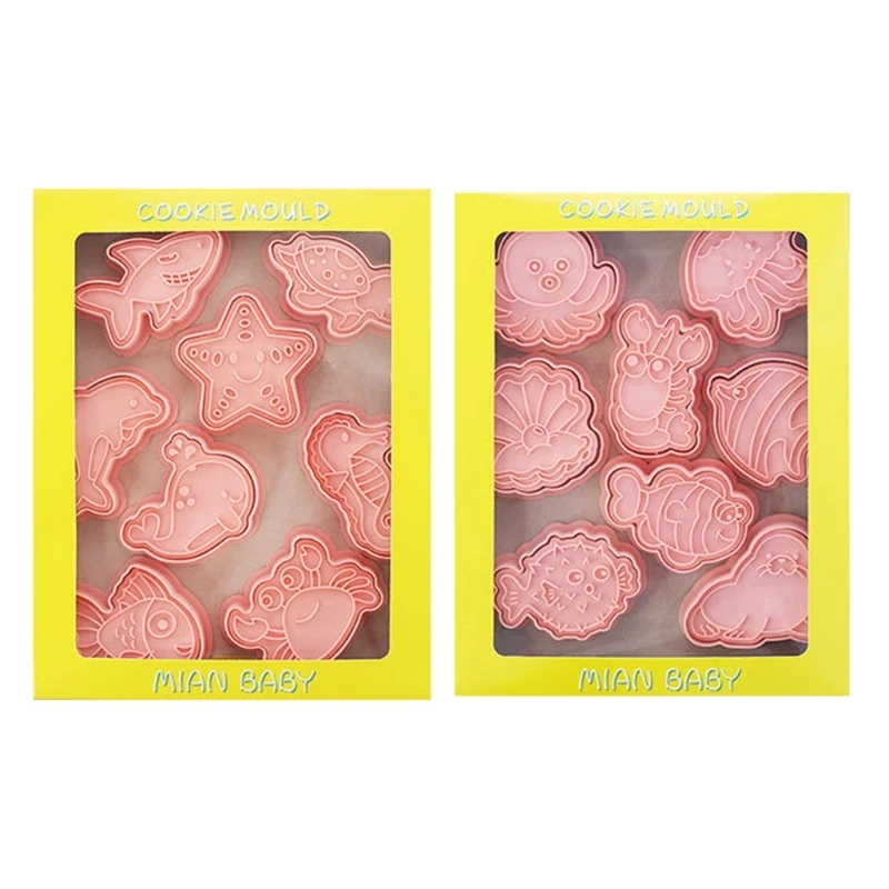 

16Pcs Marine Animal Cookie Cutters Set Plastic Cookie Stamps DIY Baking Tool