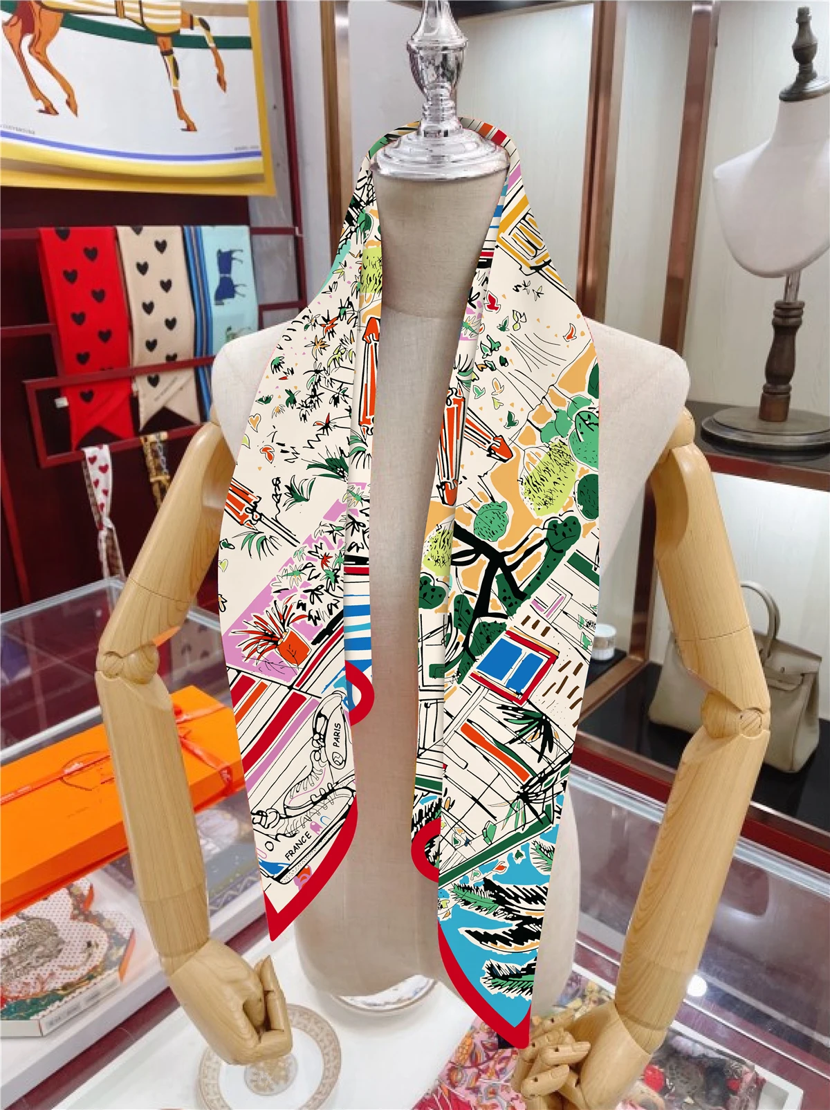 Neues Design Graffiti Skating Schuhe Twill Seide Schal Schal Marke quadratischen Schal Frauen Hijab Bandana Foulard Halstuch Kopftücher – Detail 10