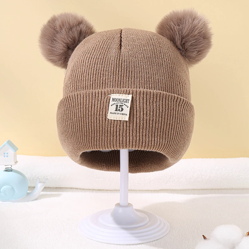 Winter Children Warm Baby Knitted Hats With Pom Pom Kids Knit Beanie Hats Solid Color Children's Hat For Boys Girls Accessories 5