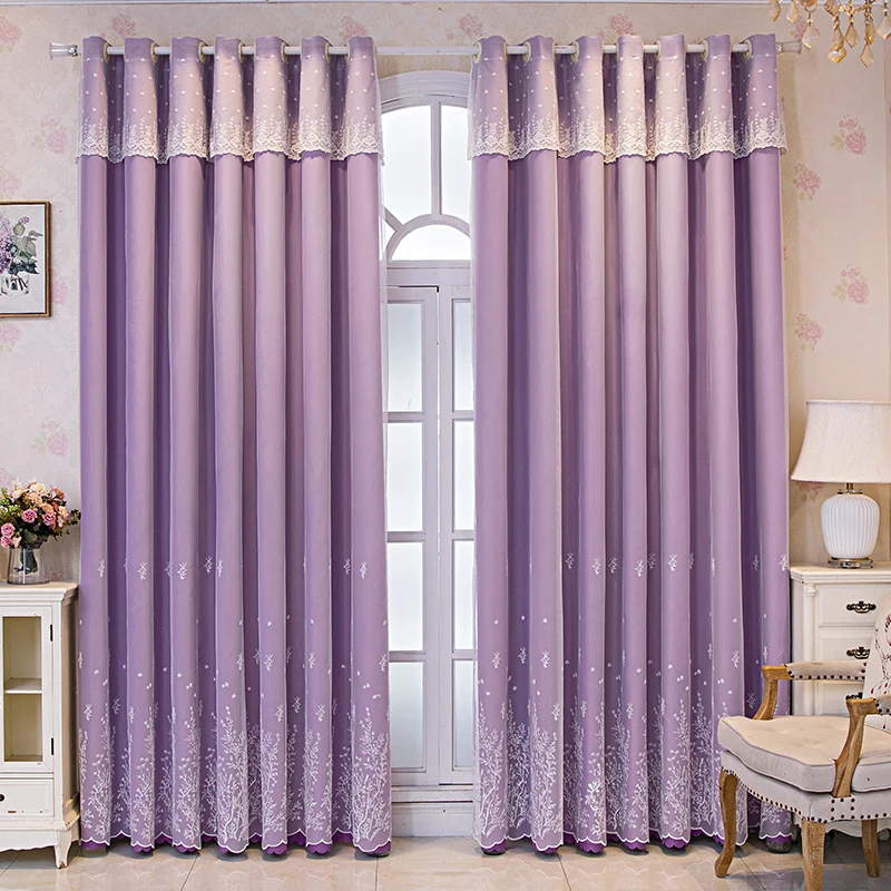 

New Customized Dormer Window Blackout Curtains for Living Room Bedroom Decor Purple Double Layer One Embroidered Yarn Curtain