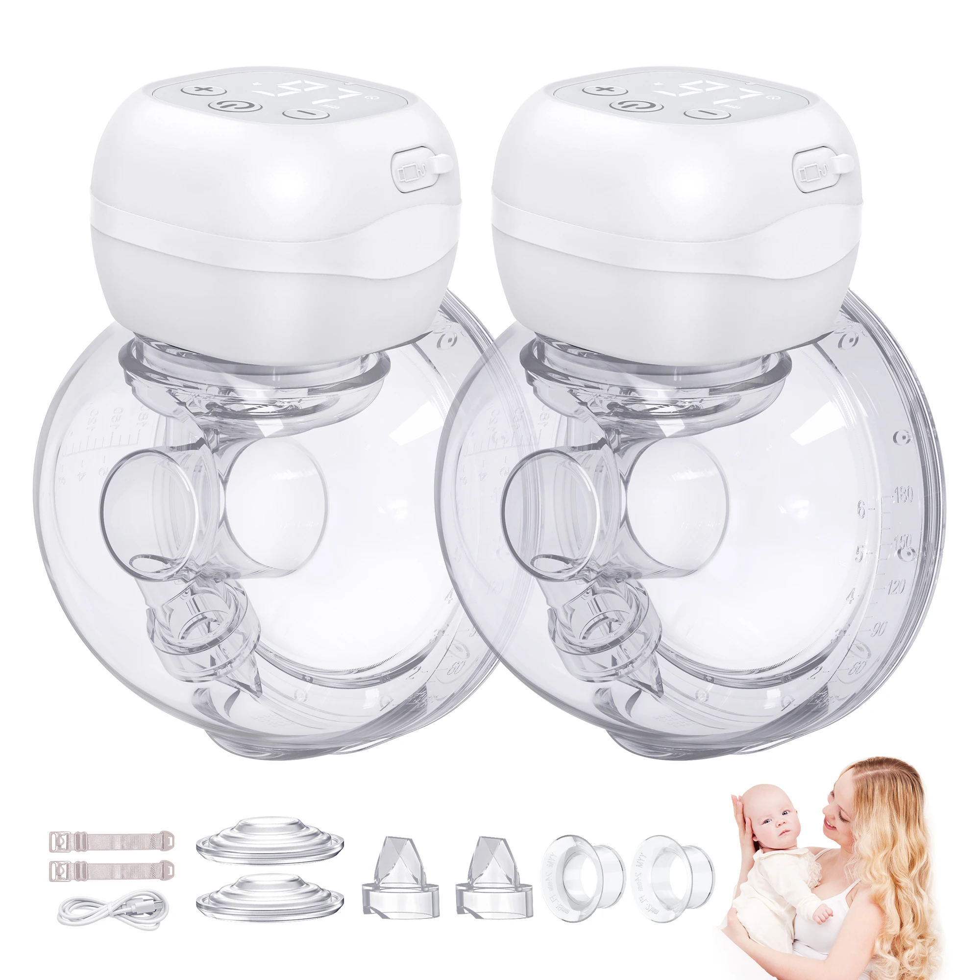 Breast Pump Hands Free Wearable Breastpump of Baby Mouth Double-Sealed Flange with 3 Modes & 12Levels, Electric Breast Pump