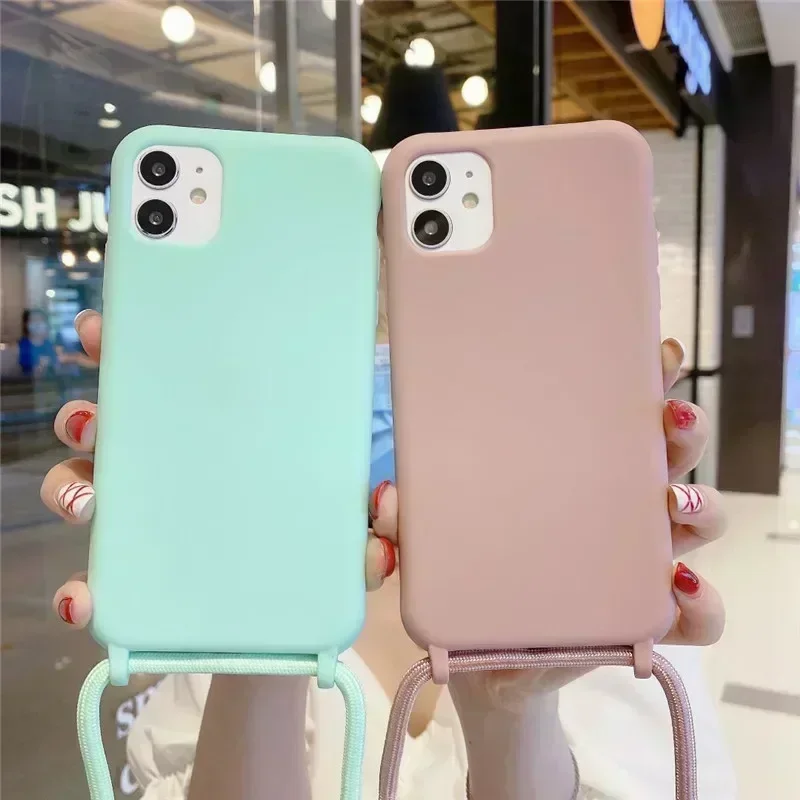 

Чехол для телефона с жидким силиконовым ожерельем для iPhone 14, 13, 12 Pro, 11 Pro Plus, задняя крышка со шнурком через плечо и веревкой, 2023