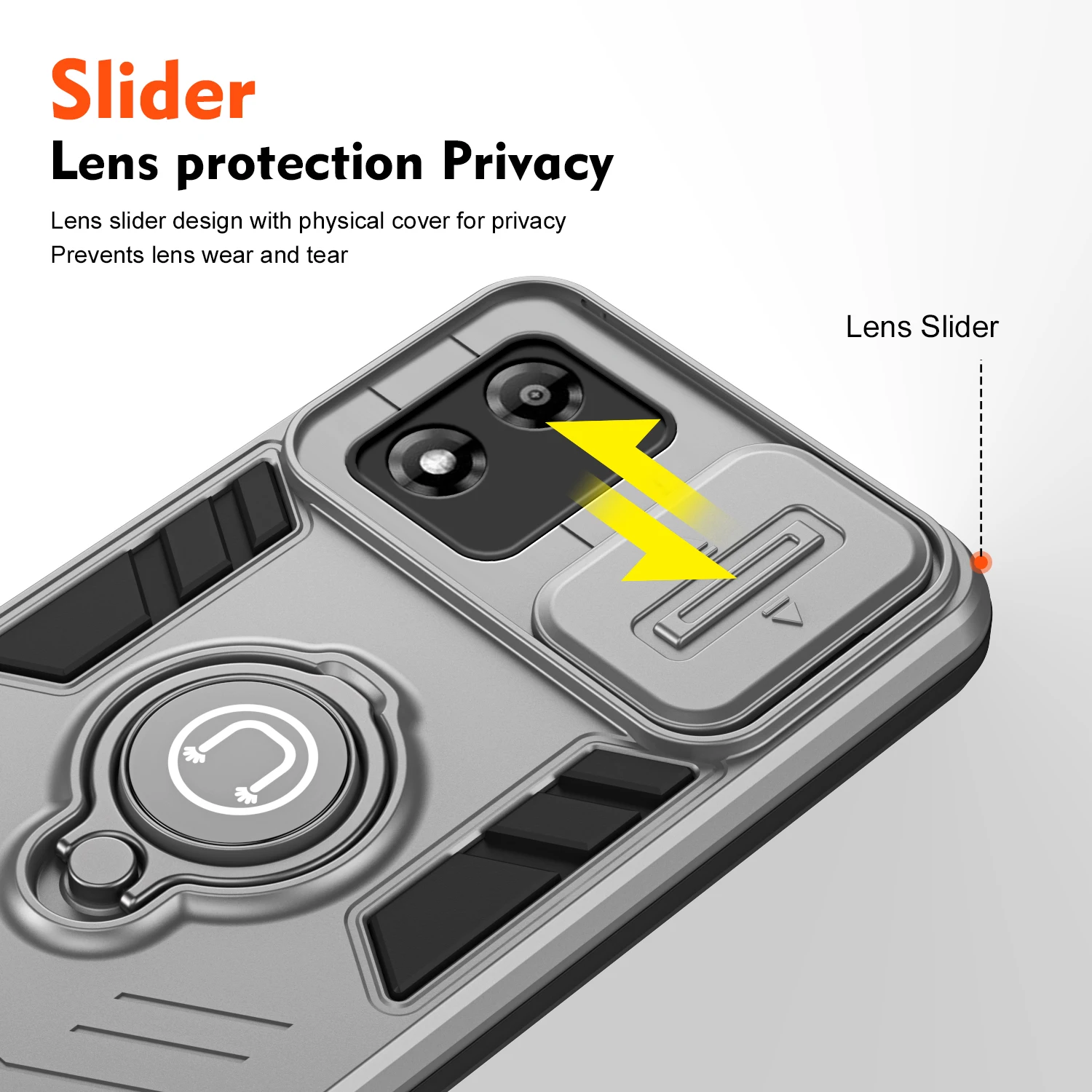 Magnetic Holder Shockproof Armor Case with Slide Lens Cover