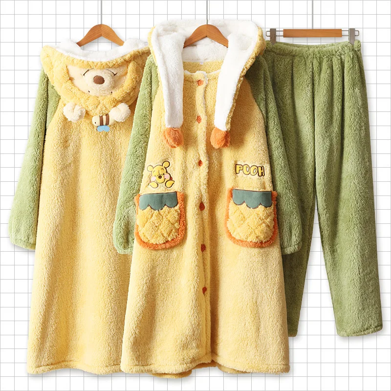 

Cartoon Winnie Bear Pajamas Women's Set Nightgown Plush Thickened Cute Coral Fur Home Fur Sending Off A Girlfriend