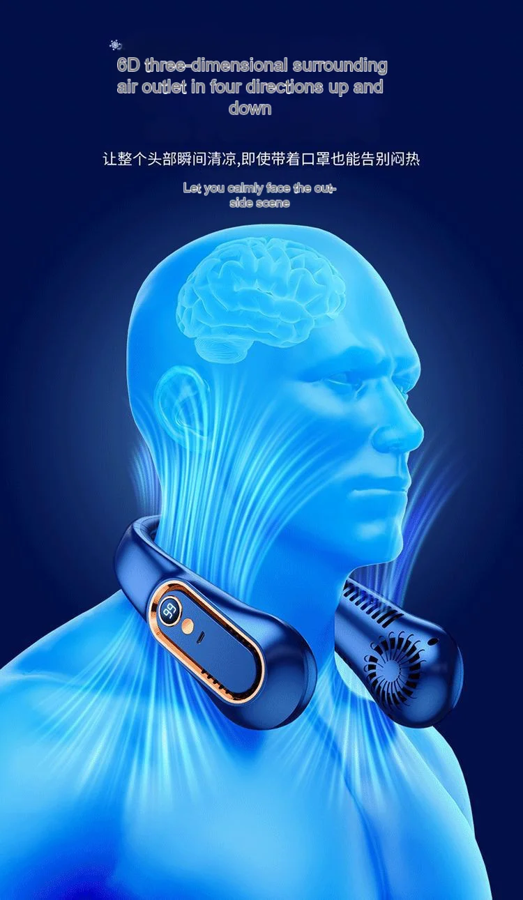 Description Picture 5 of itemNew Hanging Neck Fan Digital Display Power ventilador Bladeless Neckband Fan Portable Air Cooler USB Rechargeable Electric Fans